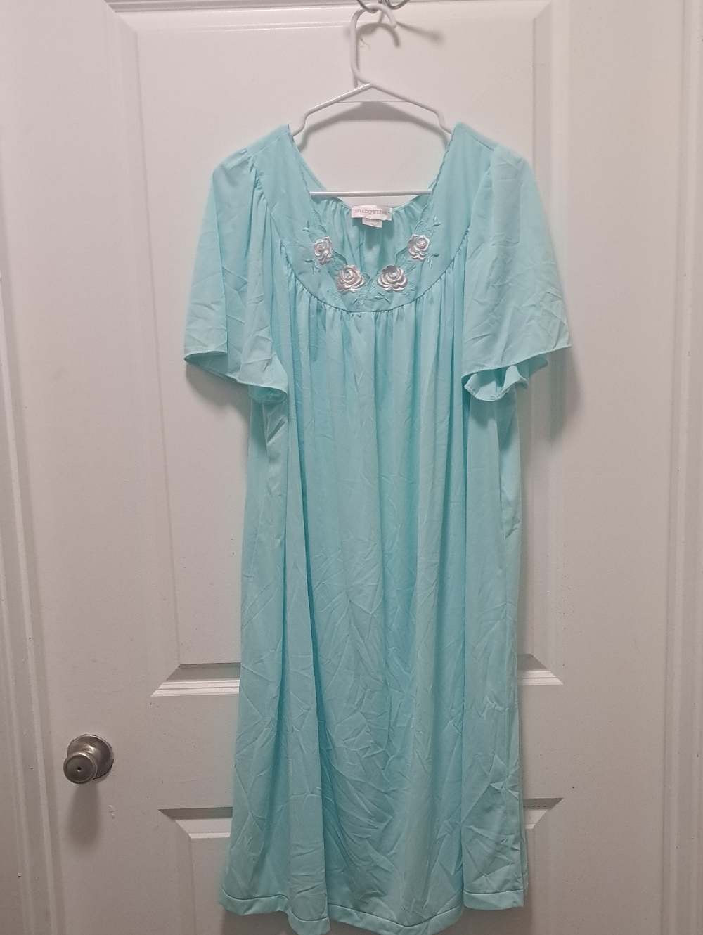 Light Aqua Floral-Embroidered Women's Nightgown
